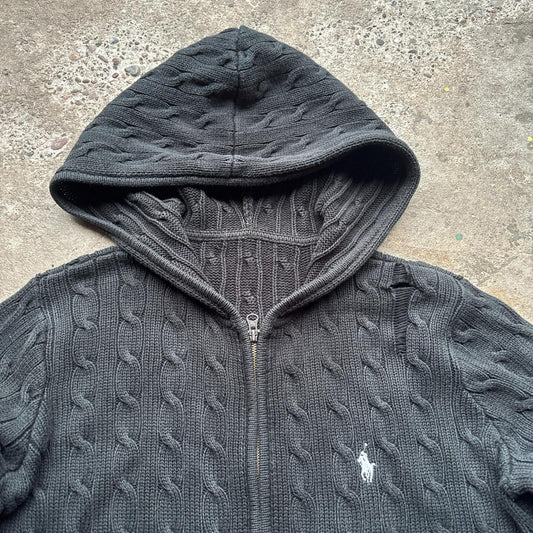 Black Ralph Lauren cable knit zip-up hoody - L