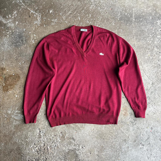 Burgundy Lacoste V-Neck Jumper - XL