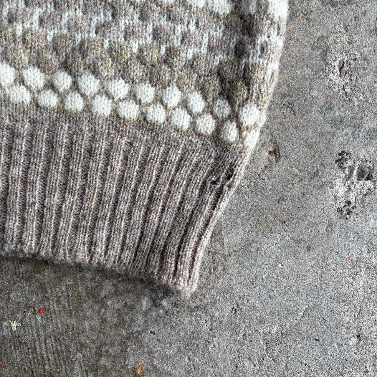 Cream & Tan Vintage Wool Knit Sweater - L