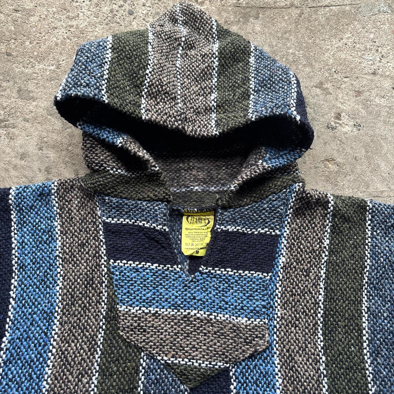 Baja-style striped smock in blue, black, brown and green