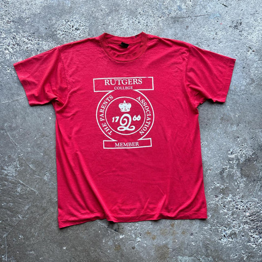 90s Red Single-stitch graphic tee with Rutgers Collge print - XL