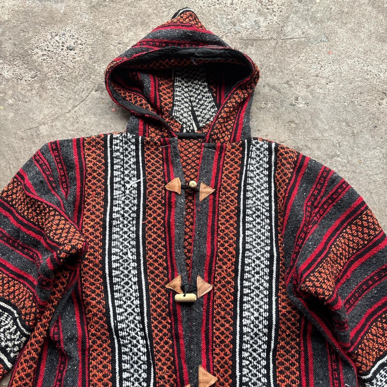 Handmade Red, grey, white, black and orange Boho Baja / hippie style hooded