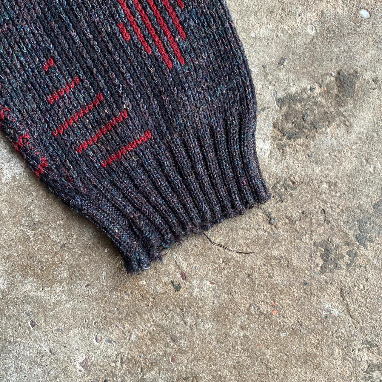 Vintage Grey & Red Knit Jumper - M
