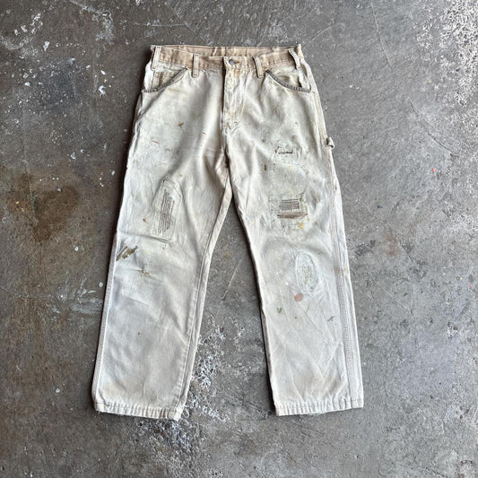 Cream Dickies Distressed Carpenter Pants