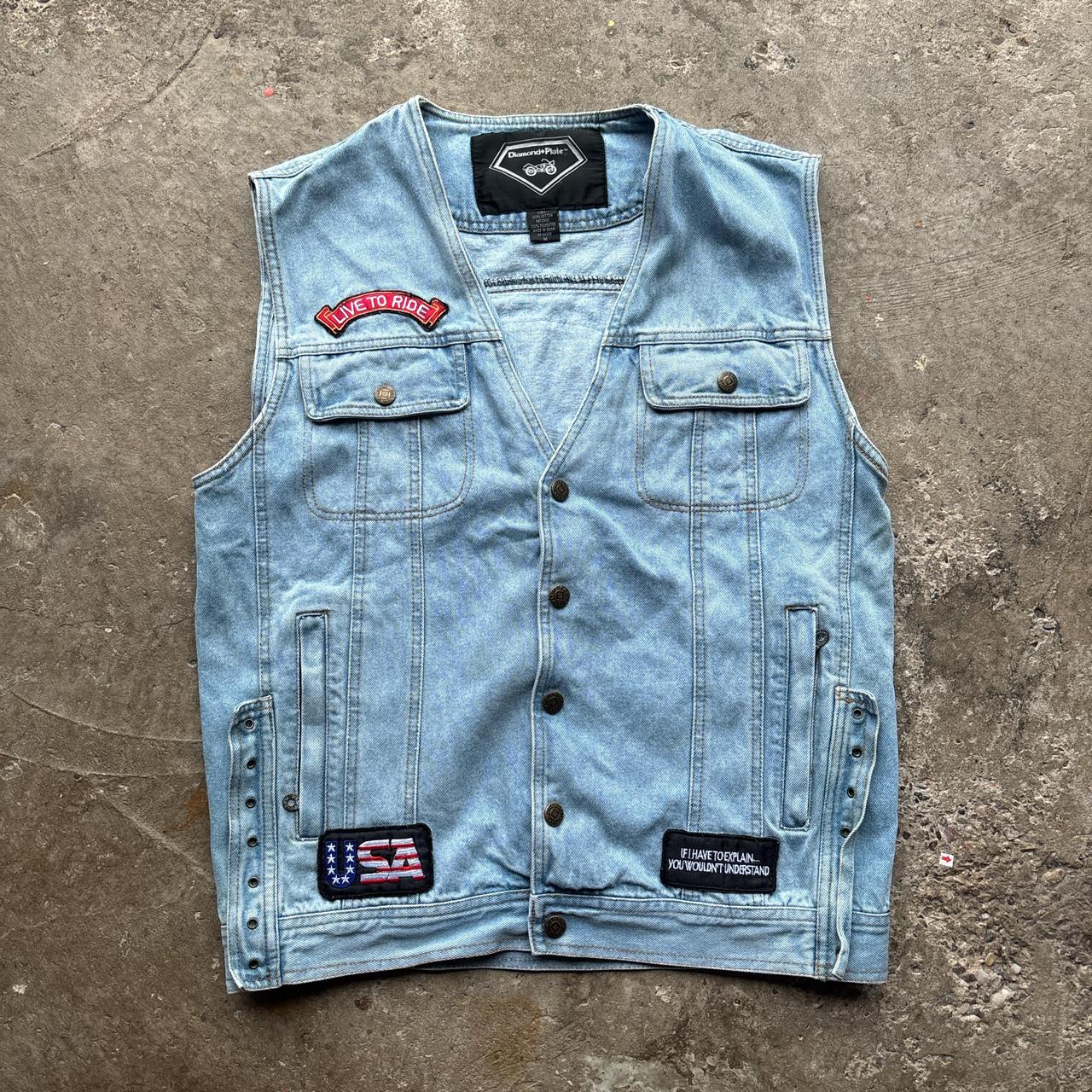 90s Blue denim biker vest