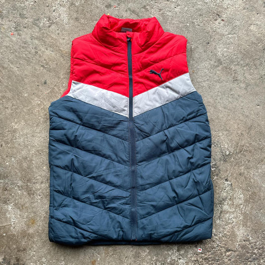 Red, grey and navy Puma puffer gilet