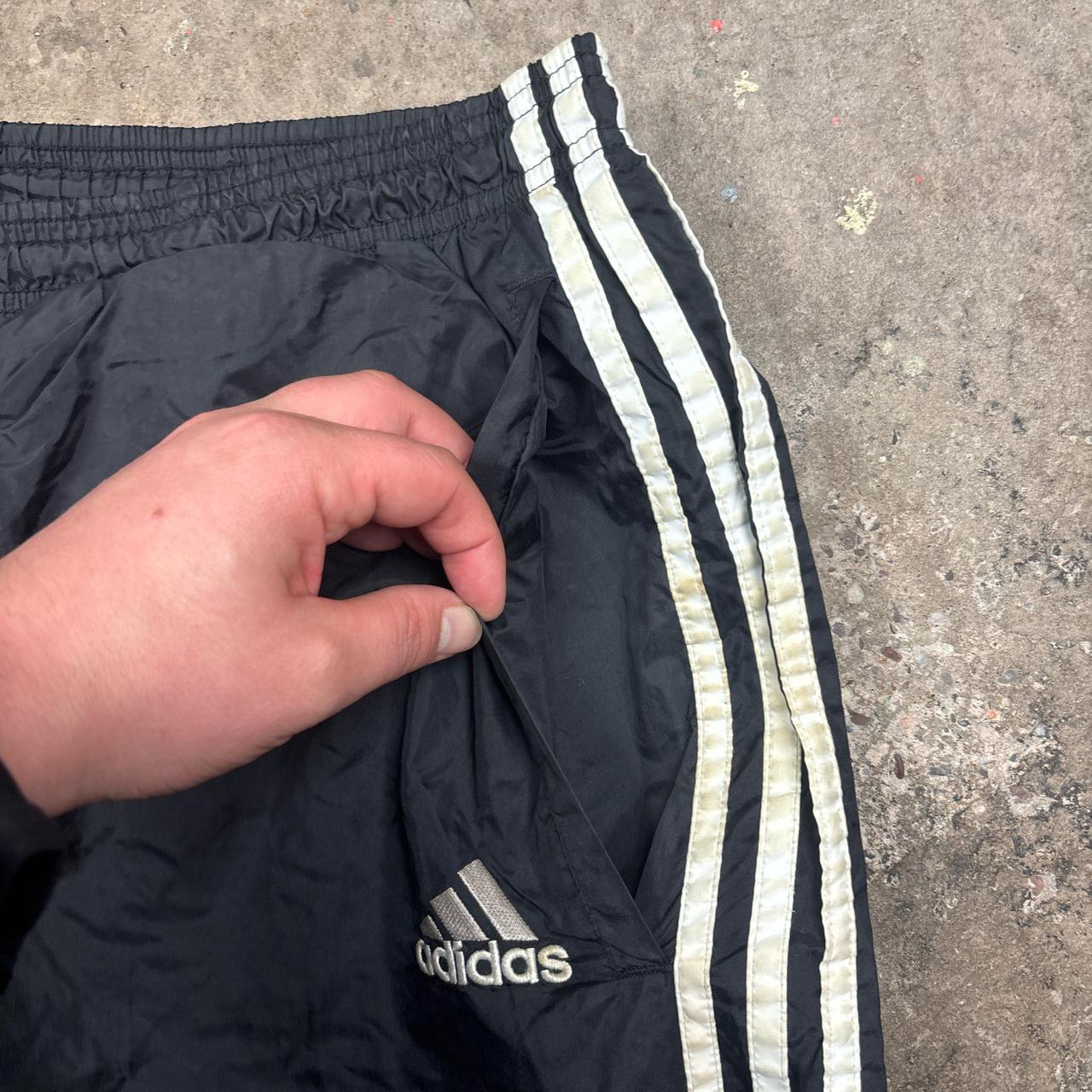 90s Adidas black track pants with white stripes