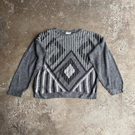Grey Patterned Knitted Jumper - XL