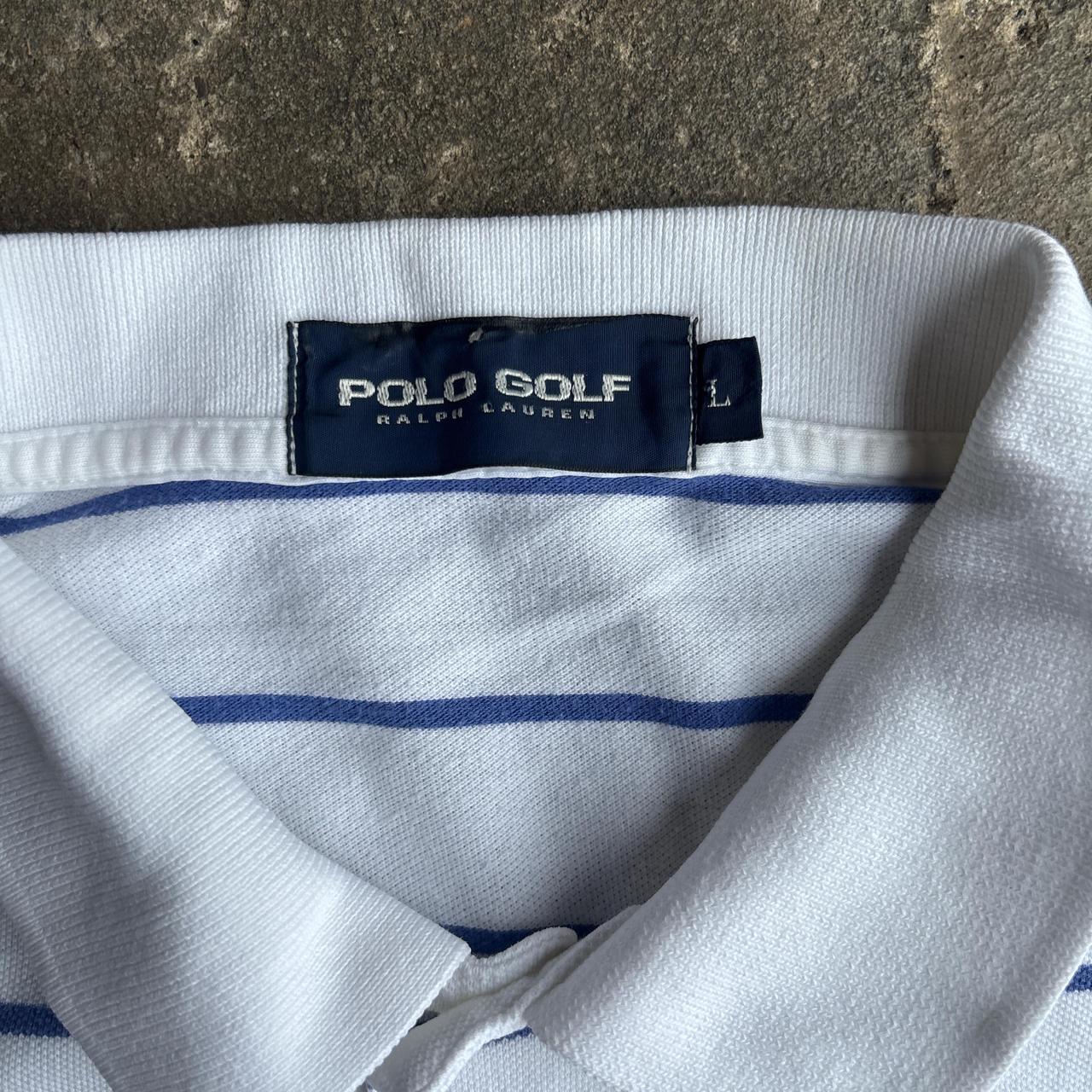 White & Blue Striped Ralph Lauren Golf Polo Shirt - L