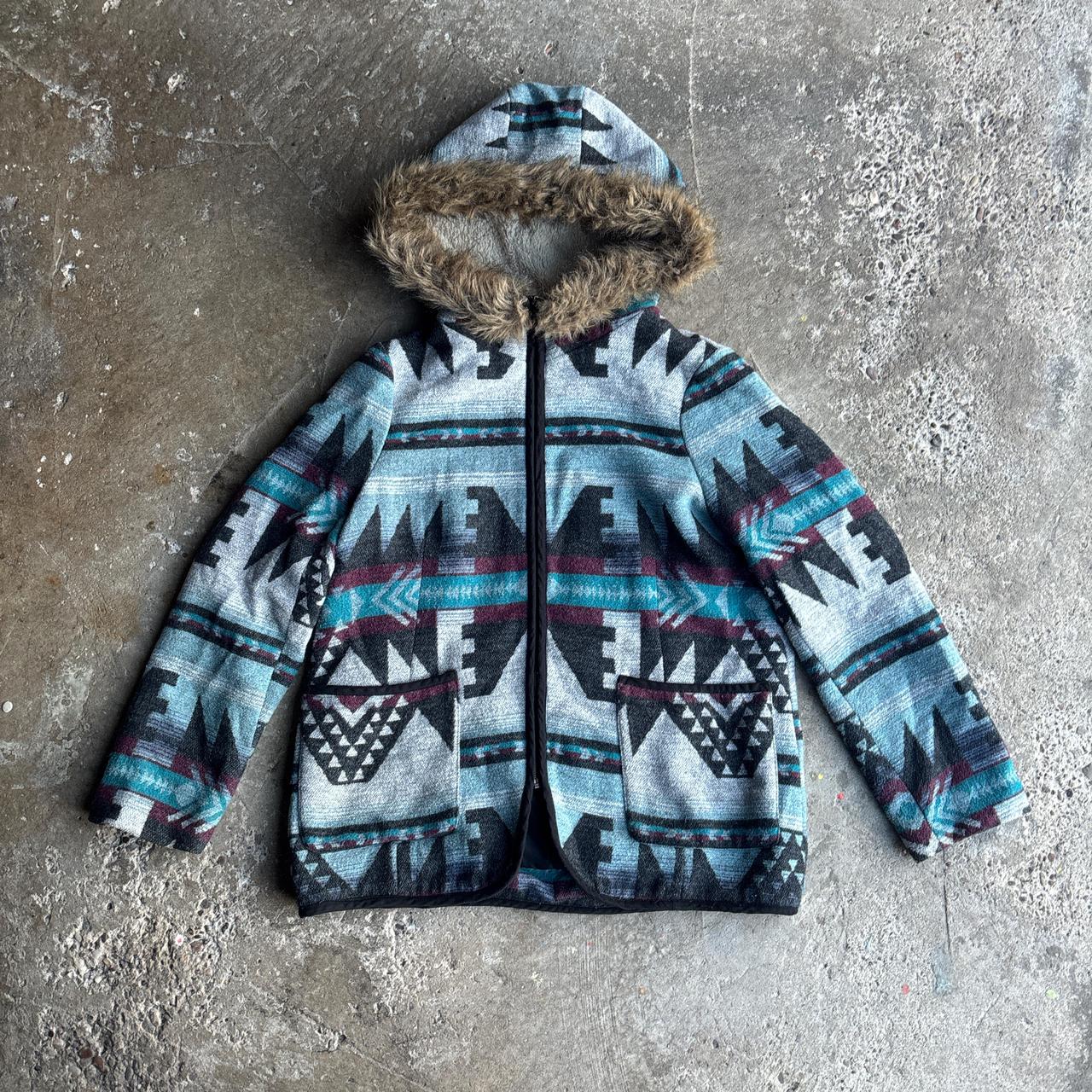 Multi-Coloured Aztec Print Hooded Jacked - 12 (women’s)