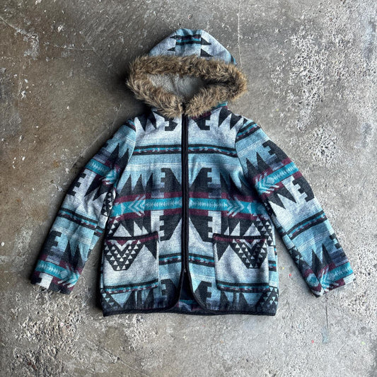 Multi-Coloured Aztec Print Hooded Jacked - 12 (women’s)