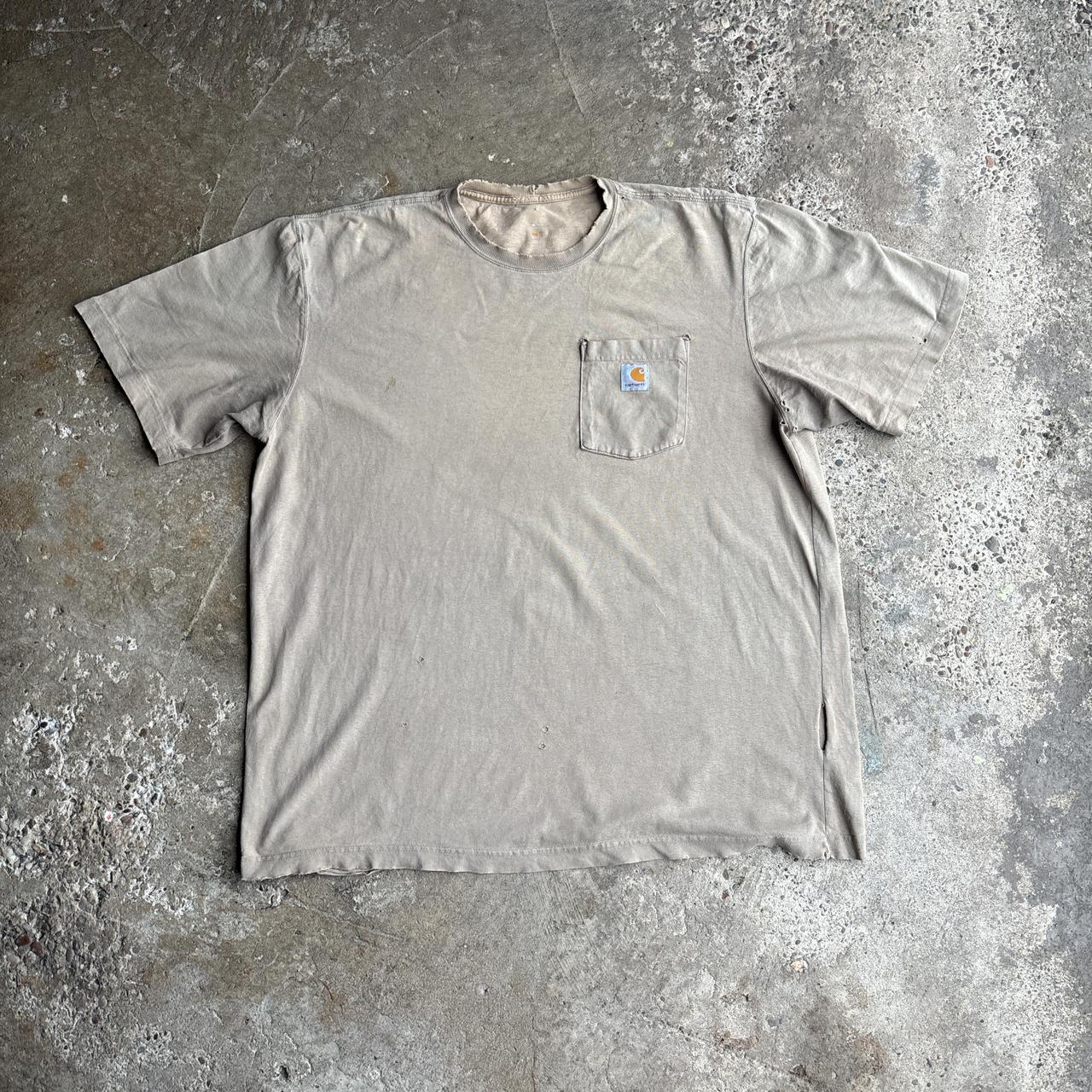 Cream Distressed Carhartt Single Pocket T-Shirt - 2XL
