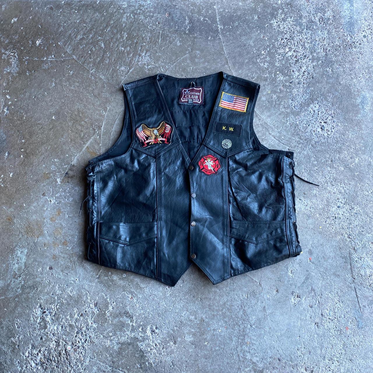 Black Leather Motorcycle Vest Jacket - 2XL