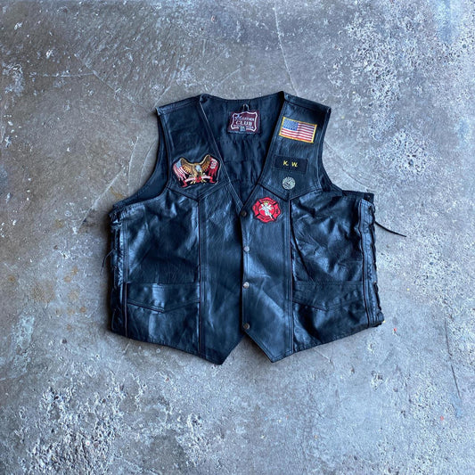 Black Leather Motorcycle Vest Jacket - 2XL