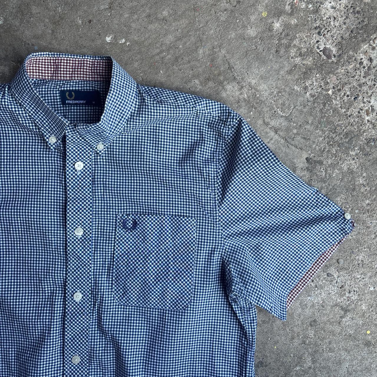 Blue & White Fred Perry Checkered Short Sleeve Shirt