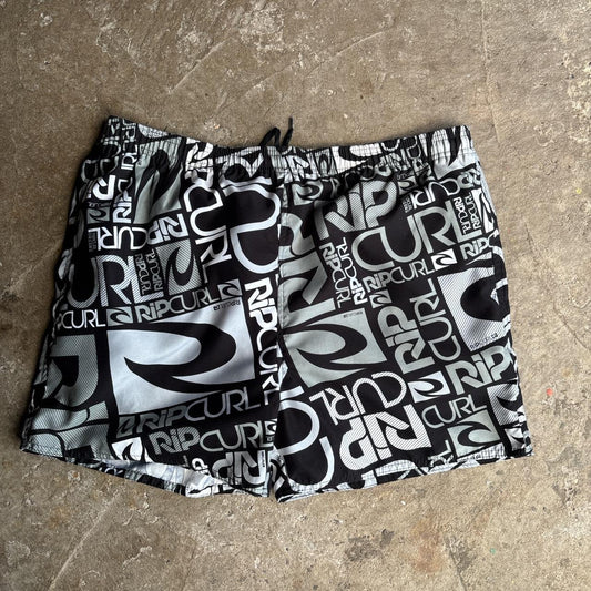 Black, grey and white 00s Rip Curl swim shorts