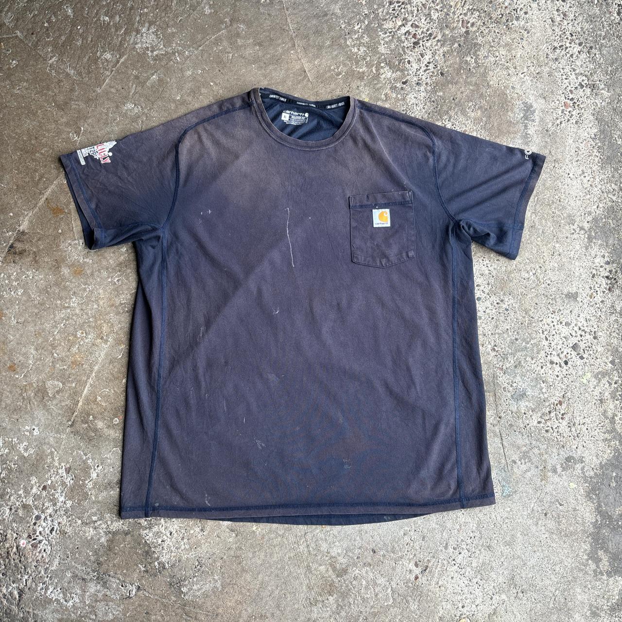 Sun Stained Navy Carhartt Distressed Single Pocket T-Shirt - XL