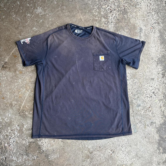 Sun Stained Navy Carhartt Distressed Single Pocket T-Shirt - XL