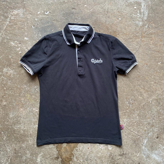 Black Carlsberg polo shirt with white tips