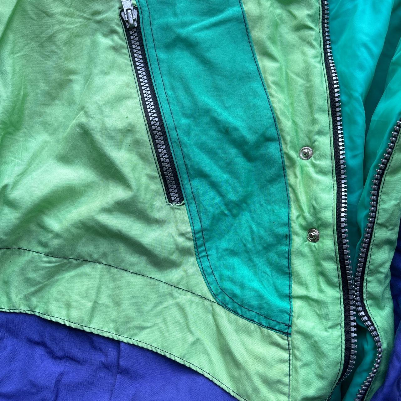 90s vintage Swiss Sport ski suit in blue and green