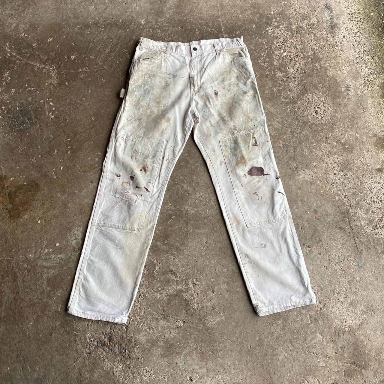 White Distressed Dickies Double Knee Carpenter Pants - W36