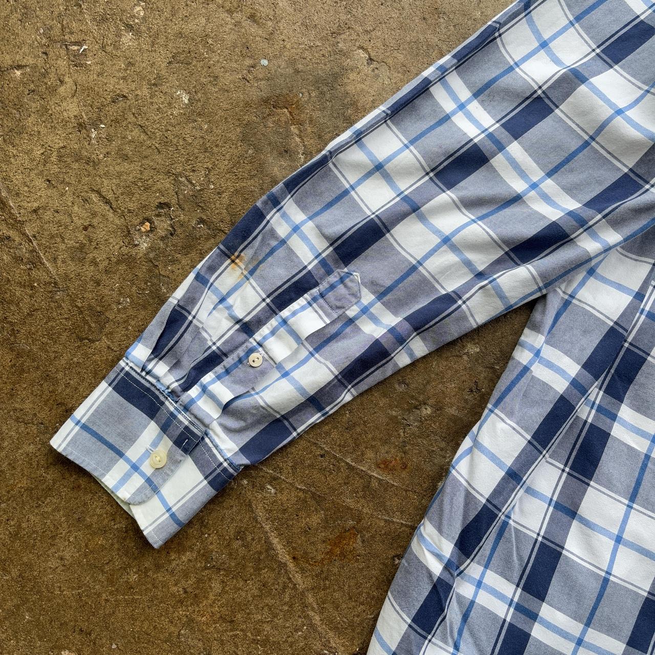 Blue and white Gant plaid button-up shirt