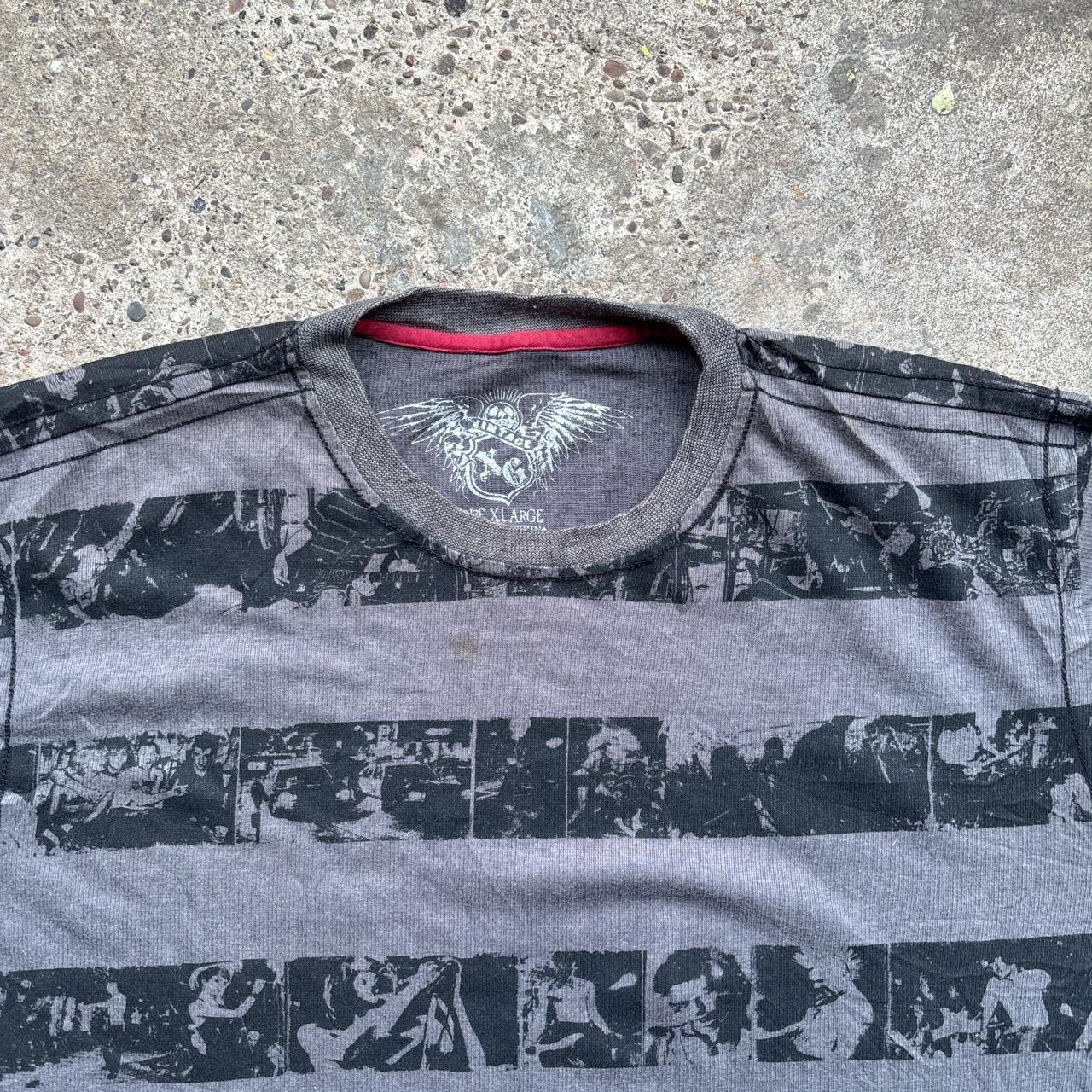 Black and grey single stitch long-sleeve punk rocker printed t-shirt with contrast