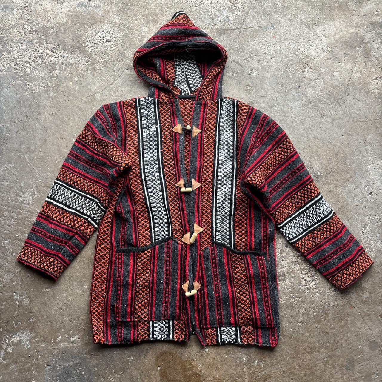 Handmade Red, grey, white, black and orange Boho Baja / hippie style hooded