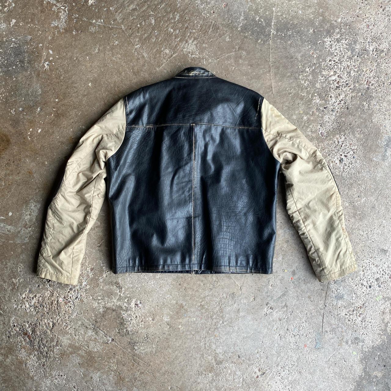 Black & Cream Faux Leather Biker Jacket - M