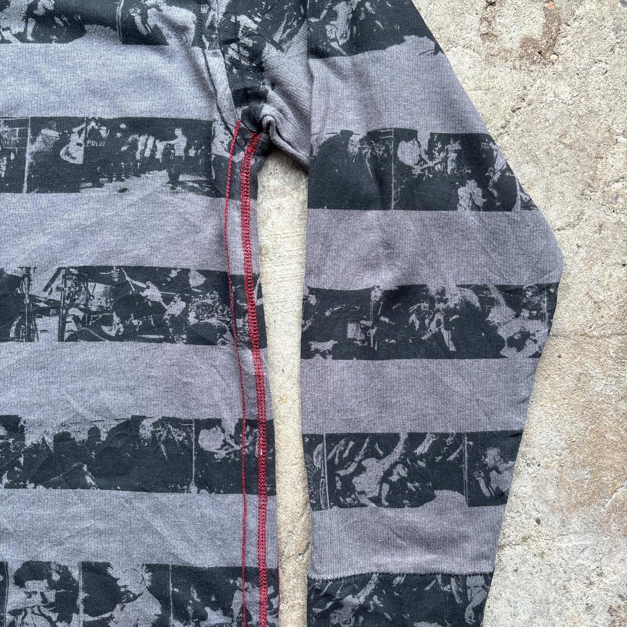 Black and grey single stitch long-sleeve punk rocker printed t-shirt with contrast