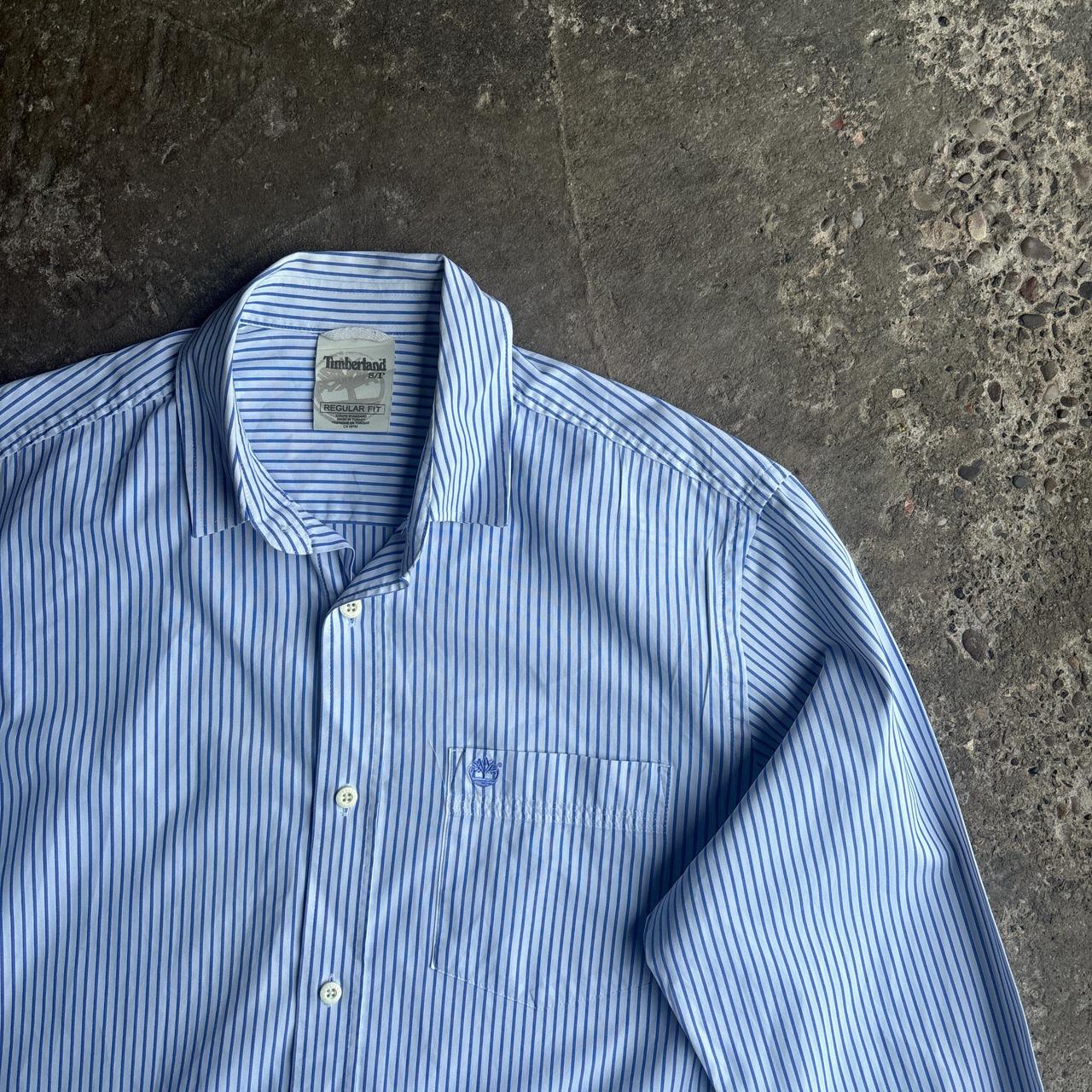 Blue & White Striped Timberland Shirt - S