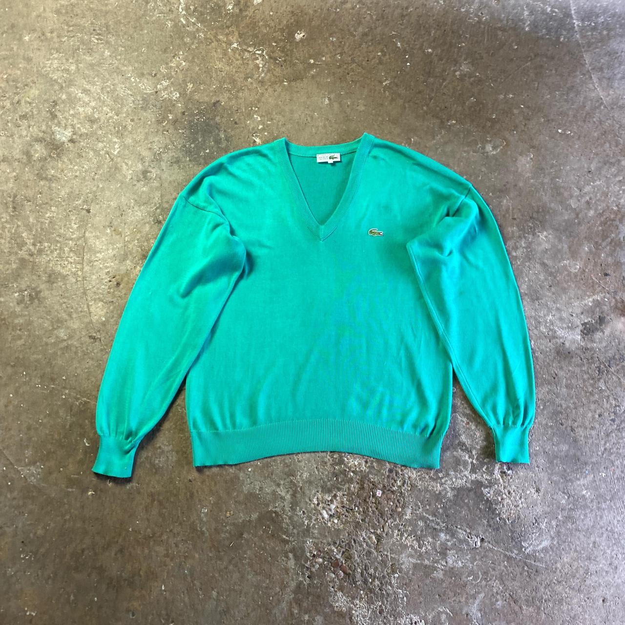 Vintage Green Lacoste V-Neck Jumper - L