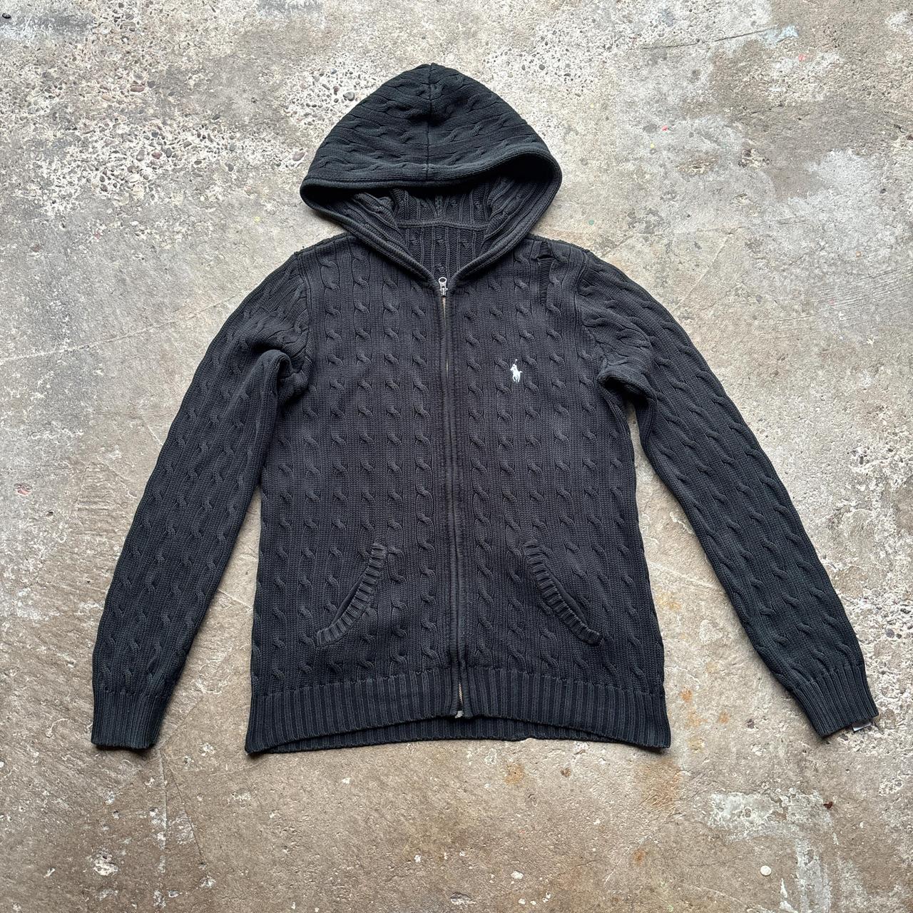 Black Ralph Lauren cable knit zip-up hoody - L