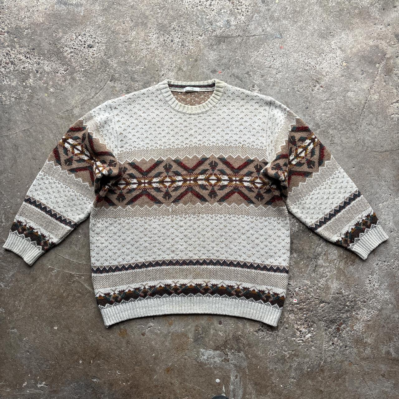 Cream and brown vintage wool sweater