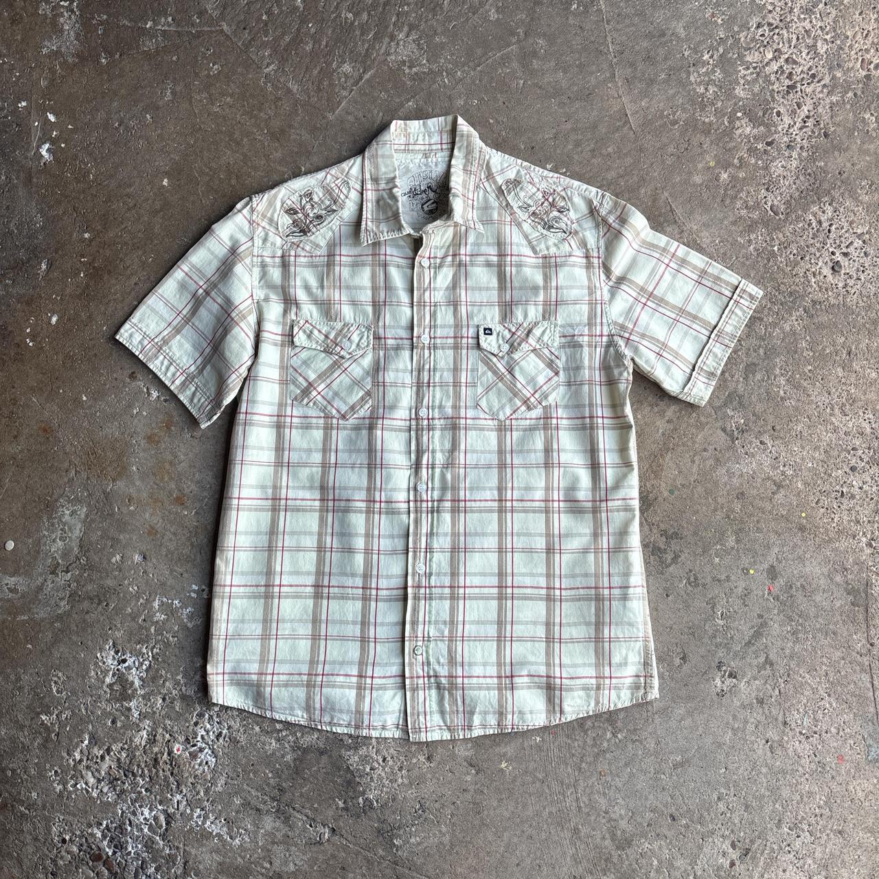 Checkered Cream Quiksilver Y2K Short Sleeve Shirt