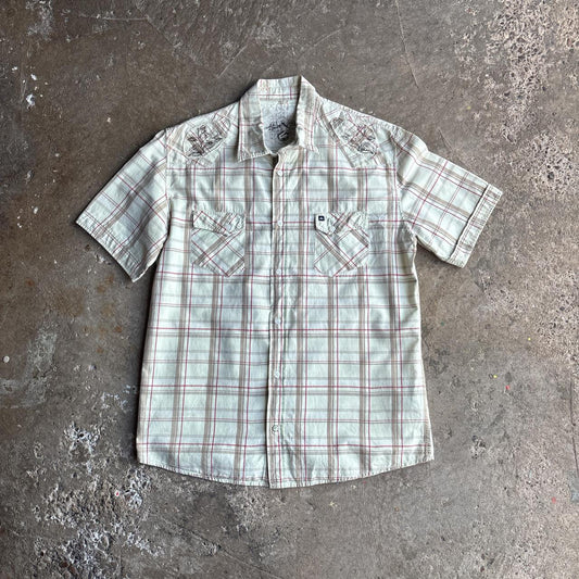 Checkered Cream Quiksilver Y2K Short Sleeve Shirt