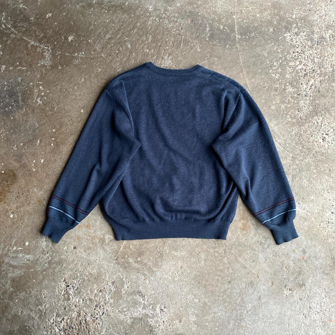 Vintage Blue Abstract Pattern Knitted Sweater - M