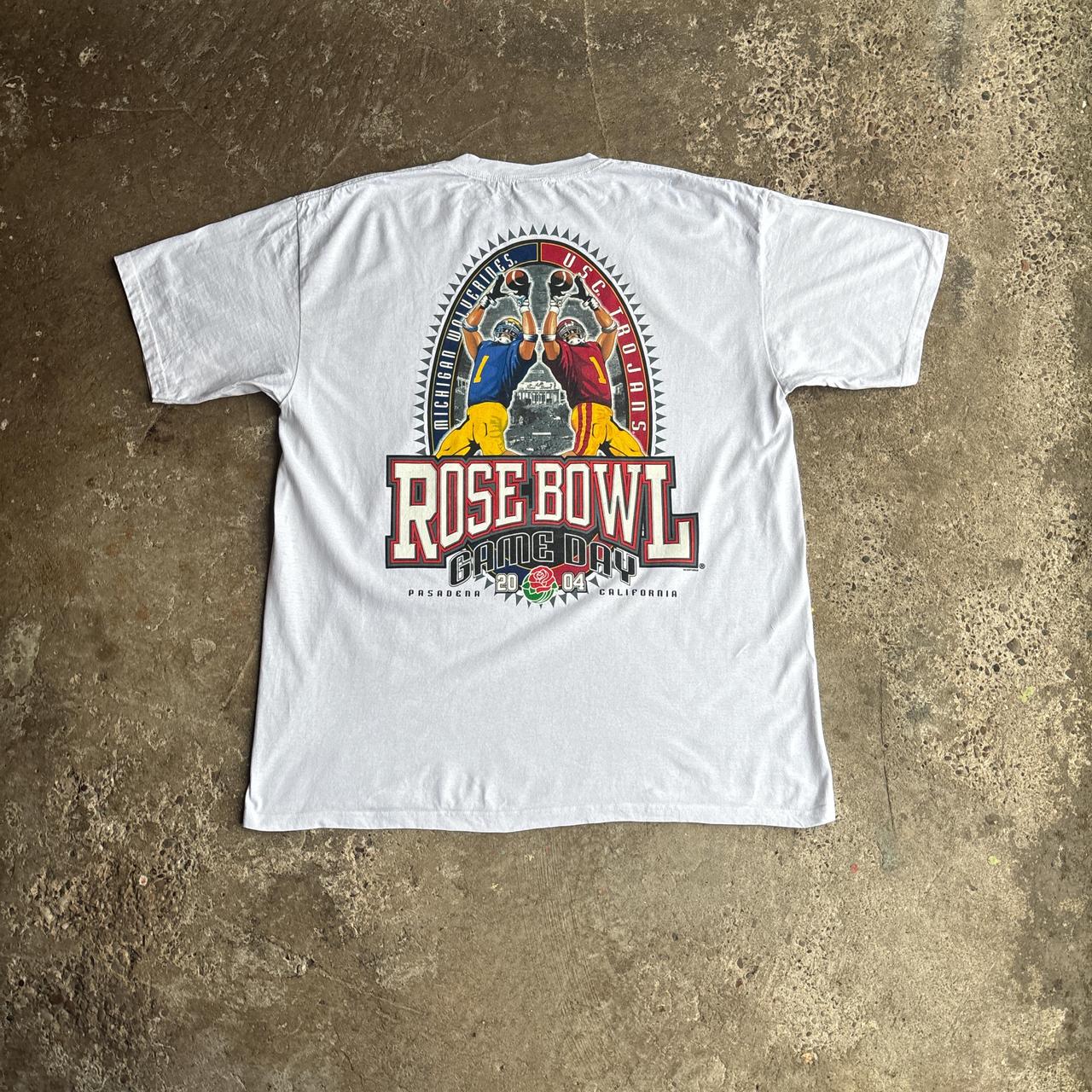 Vintage White Graphic Rose Bowl 2004 T-Shirt - XL
