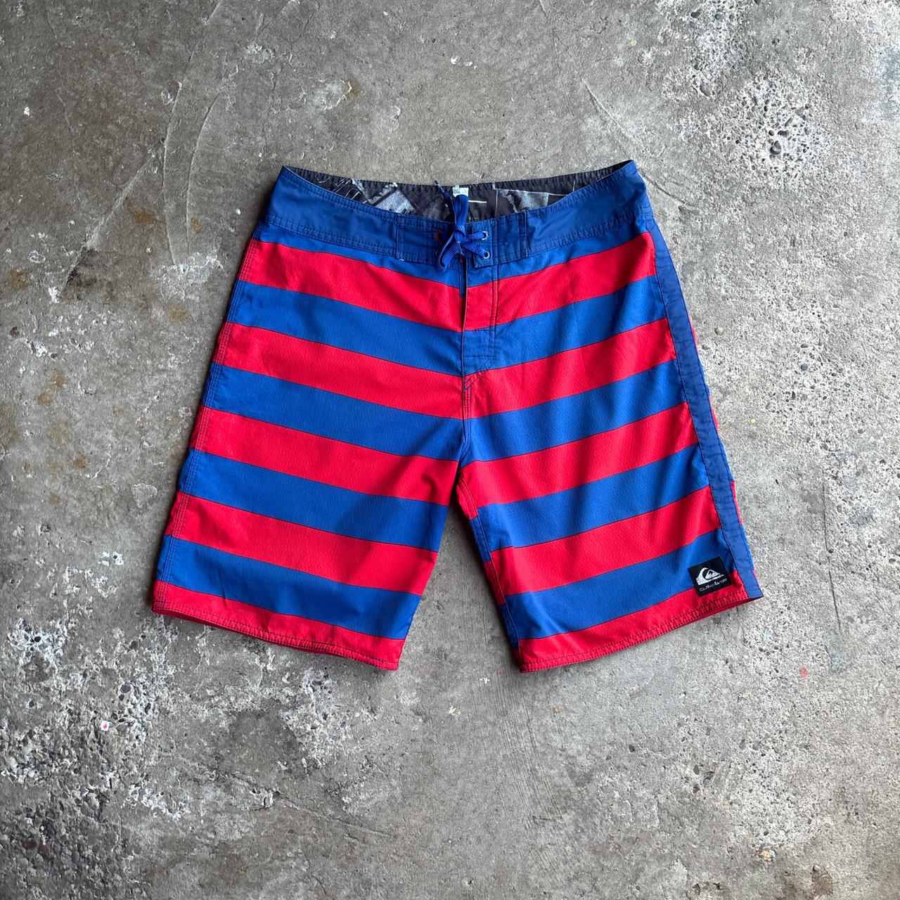 Blue & Red Striped Quiksilver Board Shorts