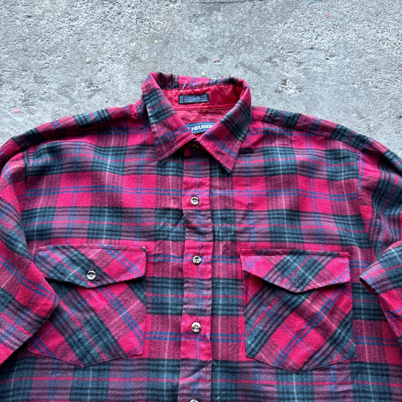Red and black Van Heusen plaid flannel shirt