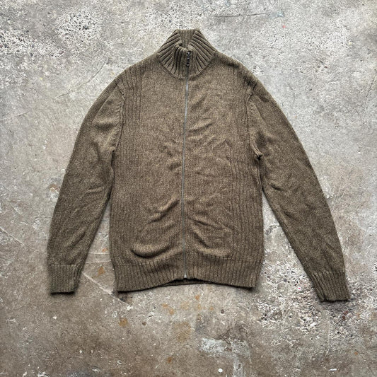 Khaki Green Gap zip-up knitted sweater