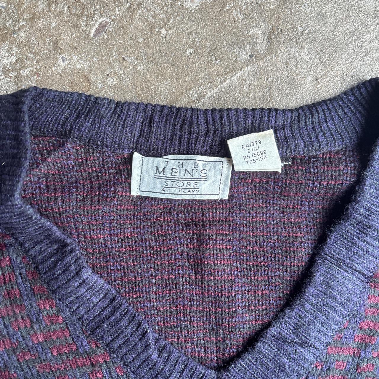 Multi-coloured Patterned Knitted V-Neck Jumper - XL