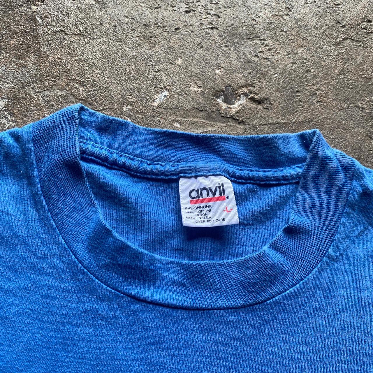 90s Blue graphic tee with ‘Brew Thru’ print - L