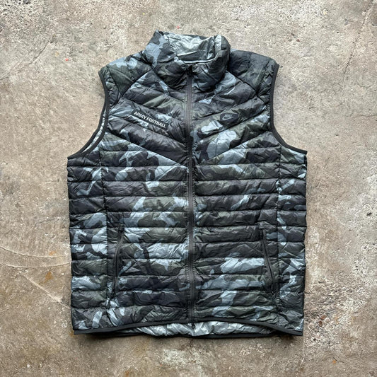 Nike camo puffer gilet with patch and embroidered logos