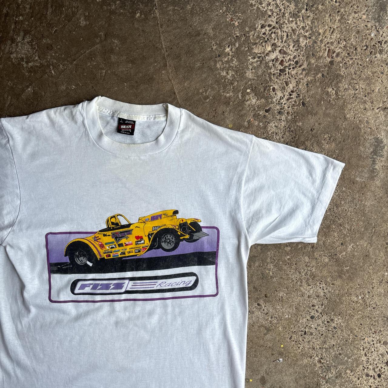 White Single Stitch Graphic Racing T-Shirt - L