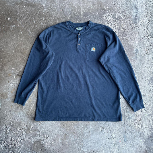 Navy Carhartt Button Up Long-Sleeve T-Shirt - XL