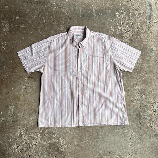 Pink Striped Yves Saint Laurent (YSL) Short Sleeve Shirt - 2XL