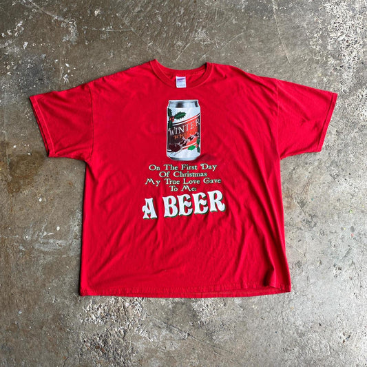 Red Gildan Christmas Beer Graphic T-Shirt - 2XL