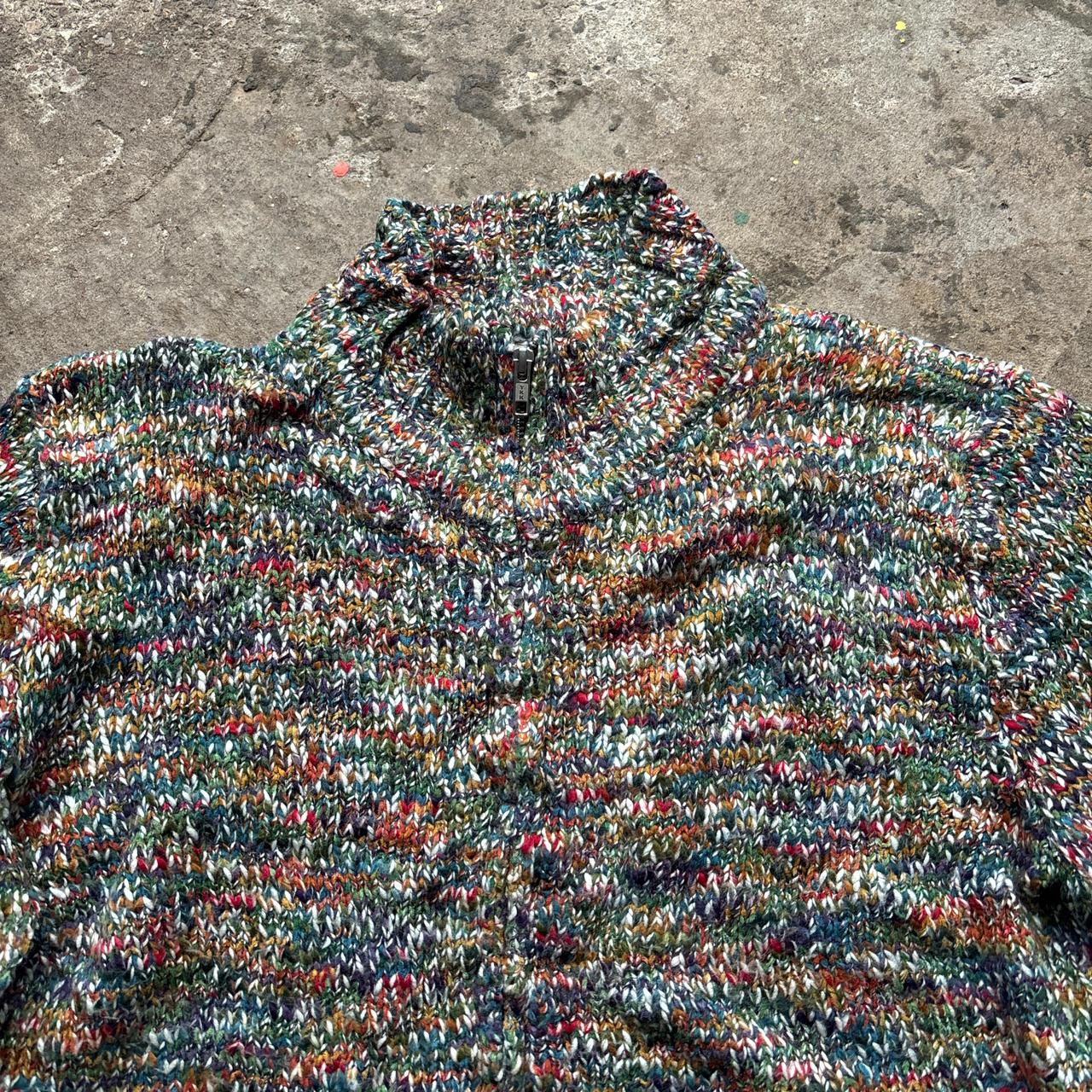 Multi-coloured zip-through knitted sweater  - L