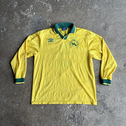 Vintage Yellow Umbro Custom Print Long-Sleeve Football Shirt